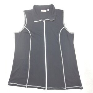 Quacker Factory Vest Womens Large Black Full Zip Contrast Stitch Sleeveless Top